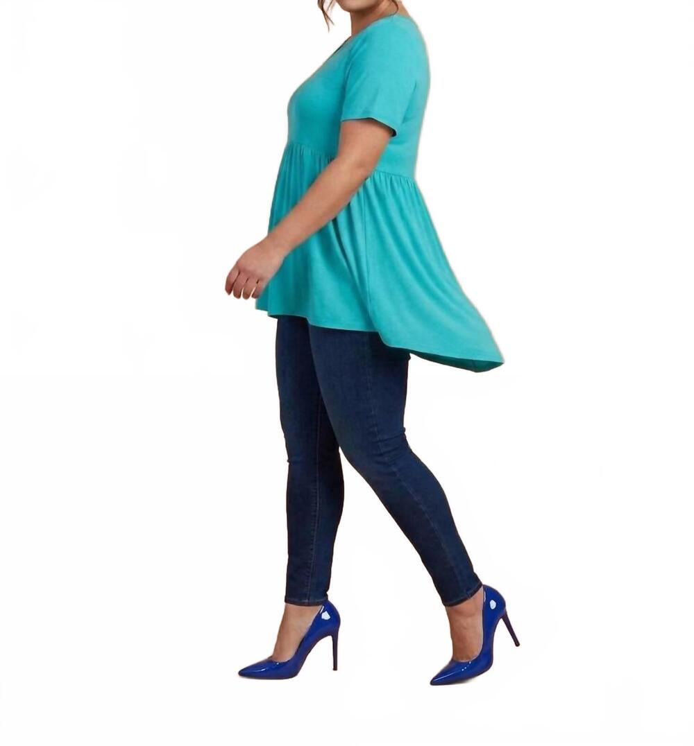 NEW ZENANA women's short sleeve casual top in aqua